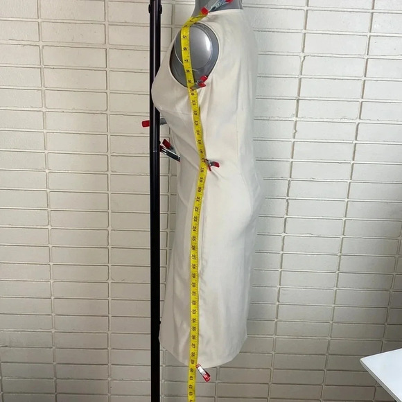 Cream beige solid clean girl v neck old money aesthetic bodycon midi dress sz 8 - Picture 9 of 12